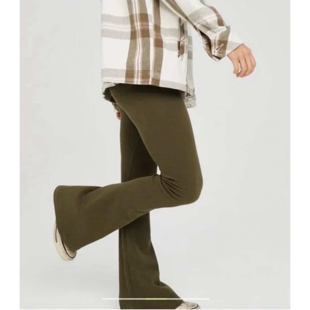 NWT OFFLINE by Aerie Party Favor High Waisted Flare Leggings Olive Green